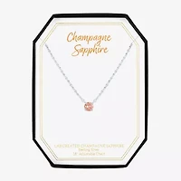 Womens Lab Created Champagne Sapphire Sterling Silver Round 16 Inch Pendant Necklace