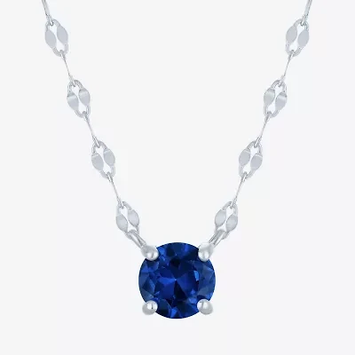 Womens Lab Created Sapphire Sterling Silver Round 16 Inch Pendant Necklace