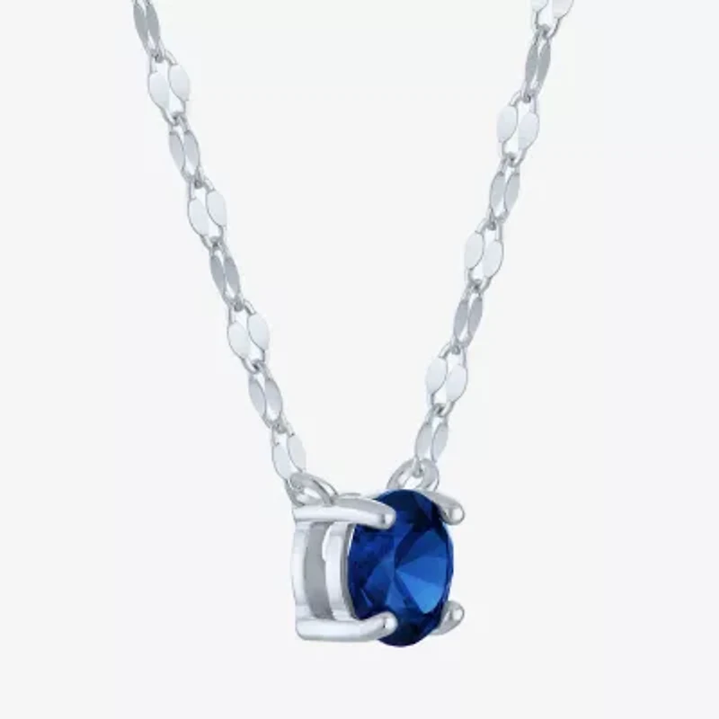 Womens Lab Created Sapphire Sterling Silver Round 16 Inch Pendant Necklace