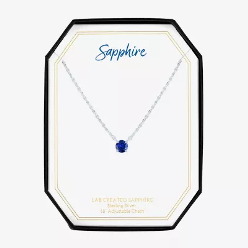 Womens Lab Created Sapphire Sterling Silver Round 16 Inch Pendant Necklace