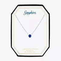 Womens Lab Created Sapphire Sterling Silver Round 16 Inch Pendant Necklace