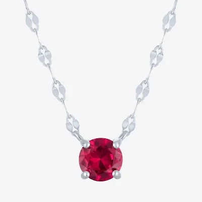 Womens Lab Created Red Ruby Sterling Silver Round 16 Inch Pendant Necklace