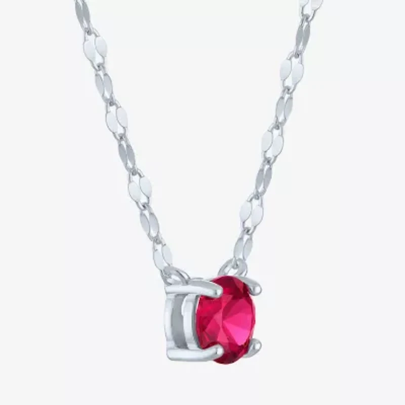 Womens Lab Created Red Ruby Sterling Silver Round 16 Inch Pendant Necklace