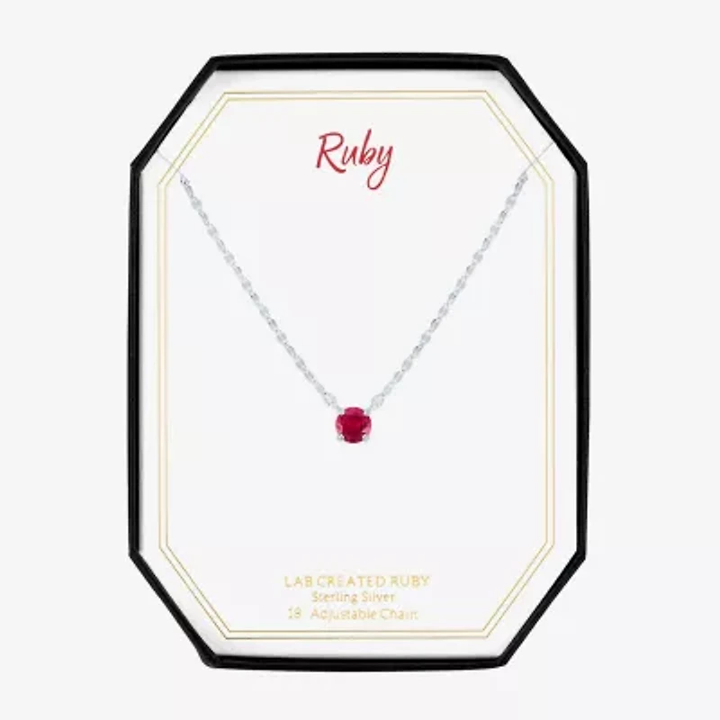 Womens Lab Created Red Ruby Sterling Silver Round 16 Inch Pendant Necklace