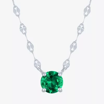 Womens Lab Created Green Emerald Sterling Silver Round 16 Inch Pendant Necklace
