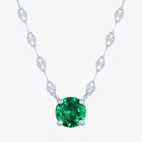Womens Lab Created Green Emerald Sterling Silver Round 16 Inch Pendant Necklace