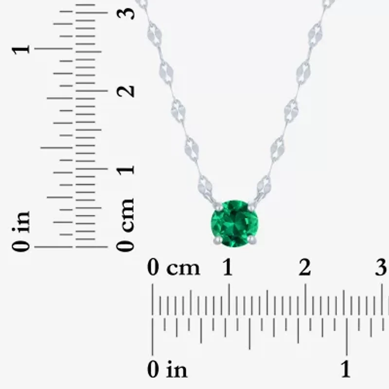 Womens Lab Created Green Emerald Sterling Silver Round 16 Inch Pendant Necklace