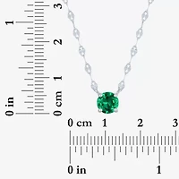 Womens Lab Created Green Emerald Sterling Silver Round 16 Inch Pendant Necklace