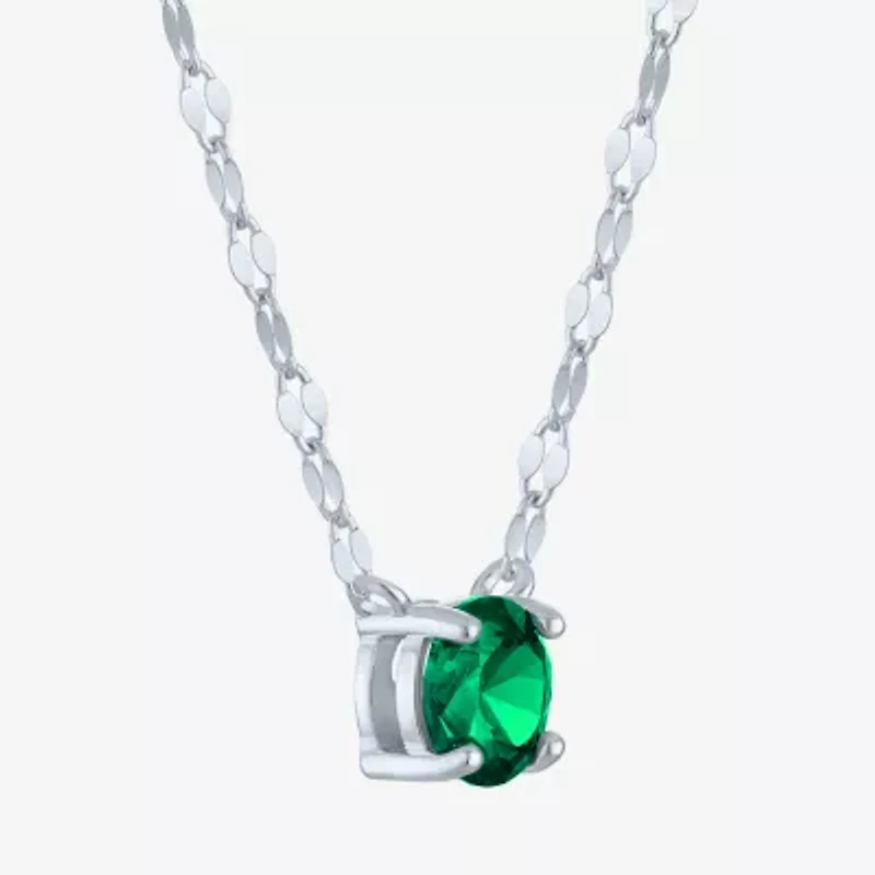 Womens Lab Created Green Emerald Sterling Silver Round 16 Inch Pendant Necklace