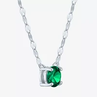 Womens Lab Created Green Emerald Sterling Silver Round 16 Inch Pendant Necklace