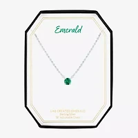 Womens Lab Created Green Emerald Sterling Silver Round 16 Inch Pendant Necklace