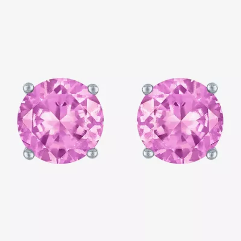 Lab Created Pink Sapphire Sterling Silver 7mm Round Stud Earrings