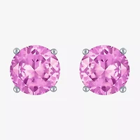Lab Created Pink Sapphire Sterling Silver 7mm Round Stud Earrings