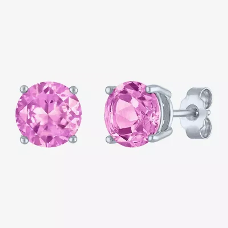 Lab Created Pink Sapphire Sterling Silver 7mm Round Stud Earrings