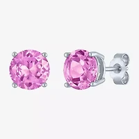 Lab Created Pink Sapphire Sterling Silver 7mm Round Stud Earrings