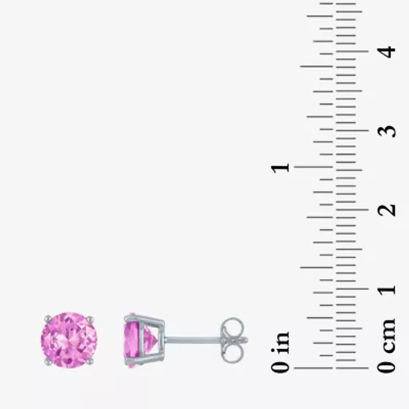 Lab Created Pink Sapphire Sterling Silver 7mm Round Stud Earrings