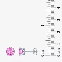 Lab Created Pink Sapphire Sterling Silver 7mm Round Stud Earrings