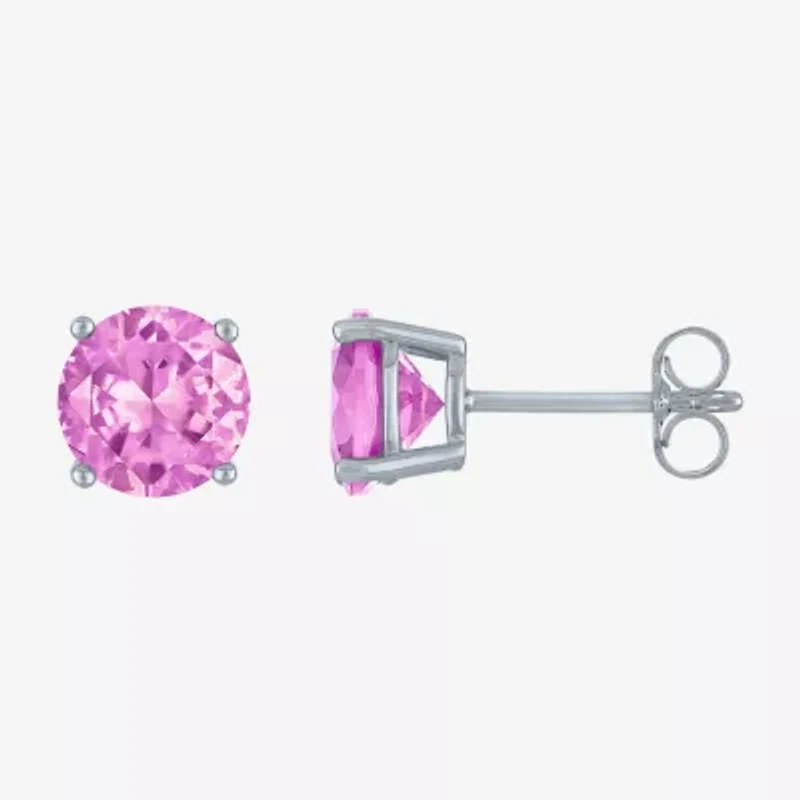 Lab Created Pink Sapphire Sterling Silver 7mm Round Stud Earrings