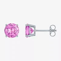 Lab Created Pink Sapphire Sterling Silver 7mm Round Stud Earrings