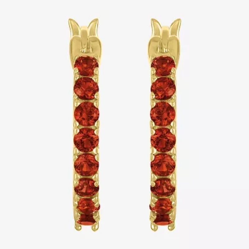 Womens Genuine Red Garnet 14K Gold Over Silver 16mm Hoop Earrings
