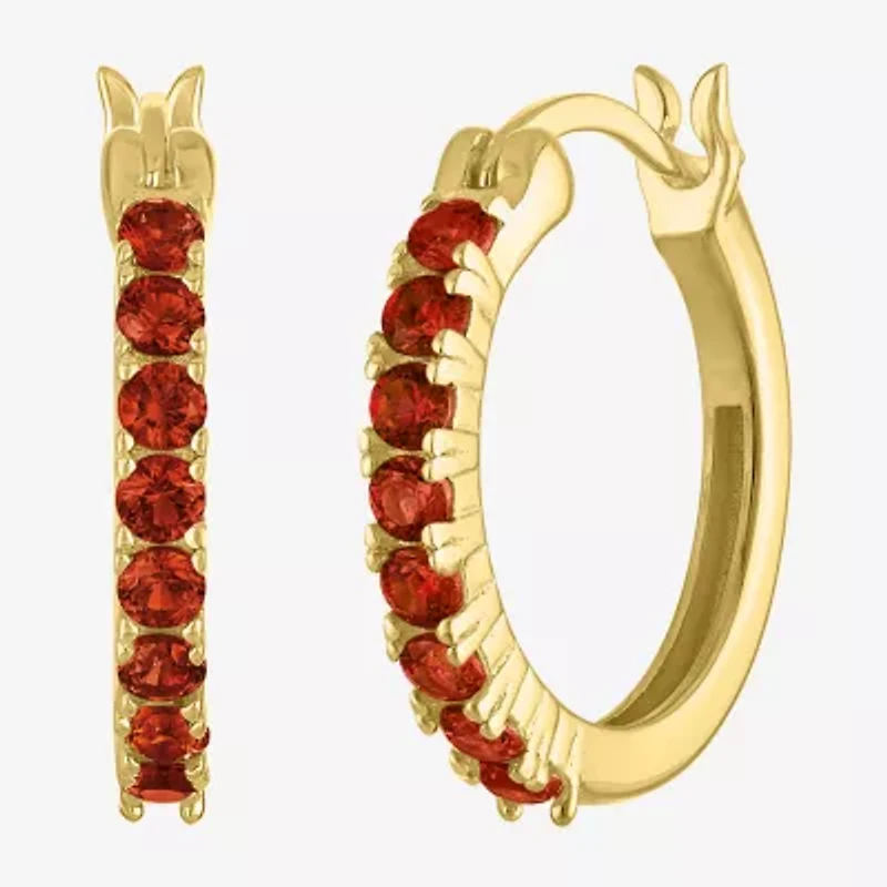 Womens Genuine Red Garnet 14K Gold Over Silver 16mm Hoop Earrings