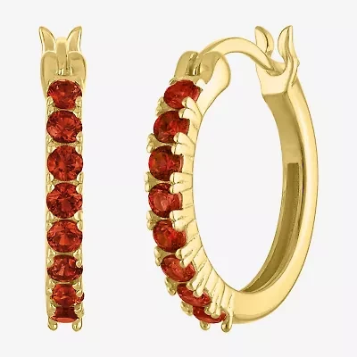Womens Genuine Red Garnet 14K Gold Over Silver 16mm Hoop Earrings