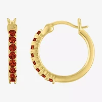 Womens Genuine Red Garnet 14K Gold Over Silver 16mm Hoop Earrings