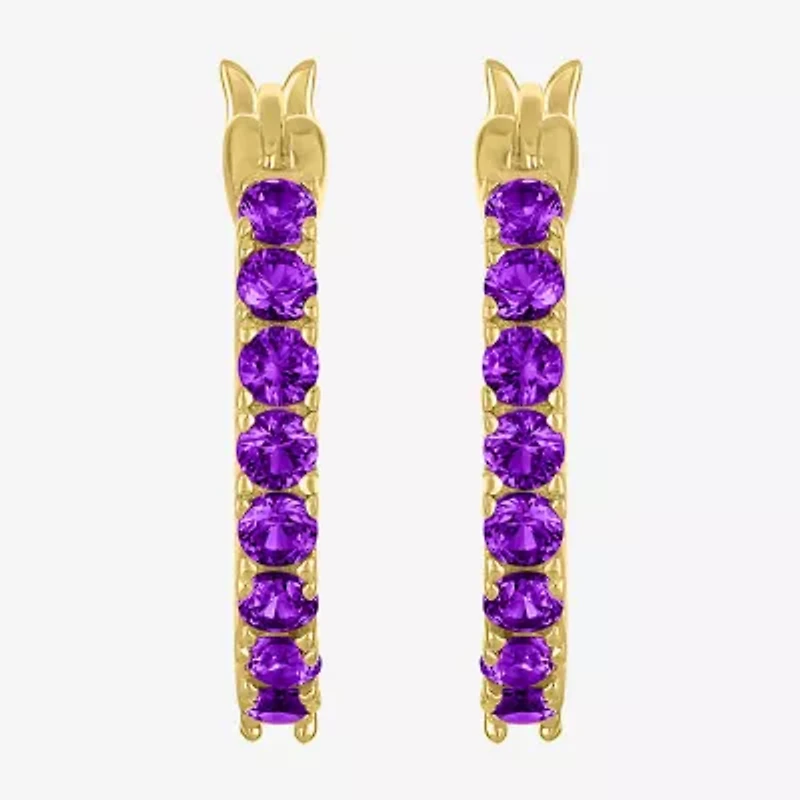 Womens Genuine Purple Amethyst 14K Gold Over Silver 16mm Round Hoop Earrings