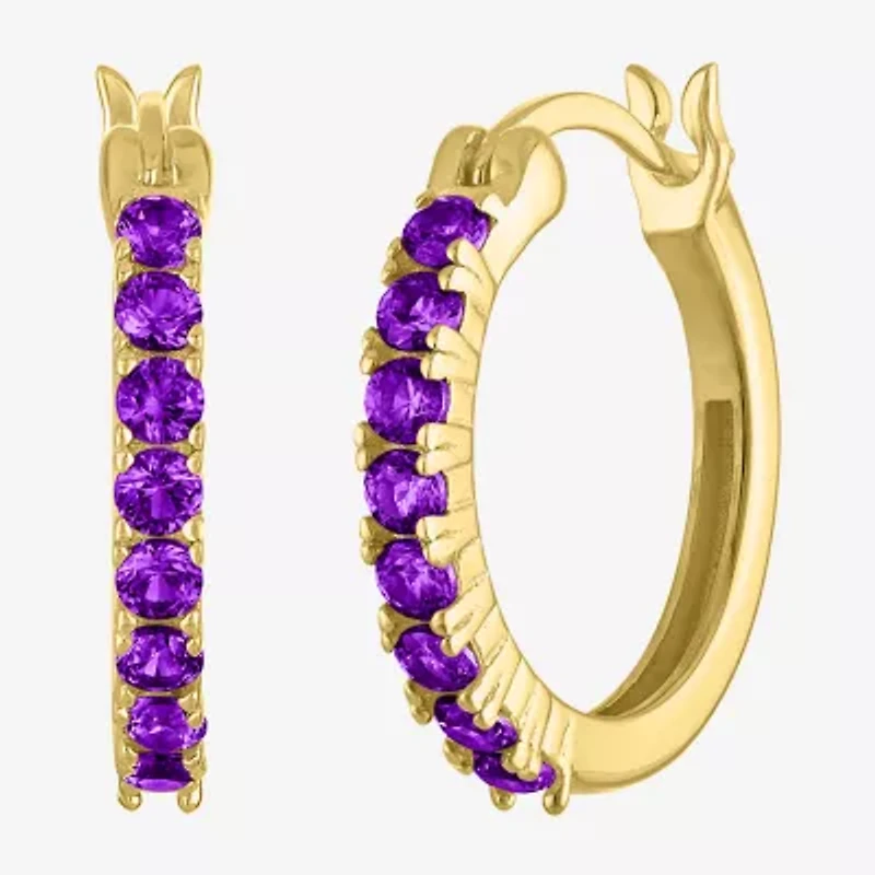 Womens Genuine Purple Amethyst 14K Gold Over Silver 16mm Round Hoop Earrings