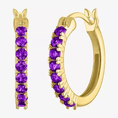 Womens Genuine Purple Amethyst 14K Gold Over Silver 16mm Round Hoop Earrings