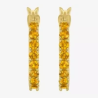 Womens Genuine Yellow Citrine 14K Gold Over Silver 16mm Hoop Earrings