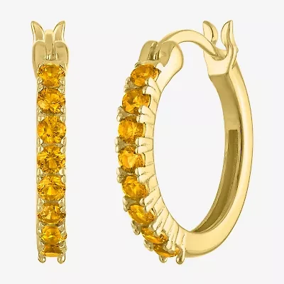 Womens Genuine Yellow Citrine 14K Gold Over Silver 16mm Hoop Earrings