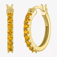 Womens Genuine Yellow Citrine 14K Gold Over Silver 16mm Hoop Earrings