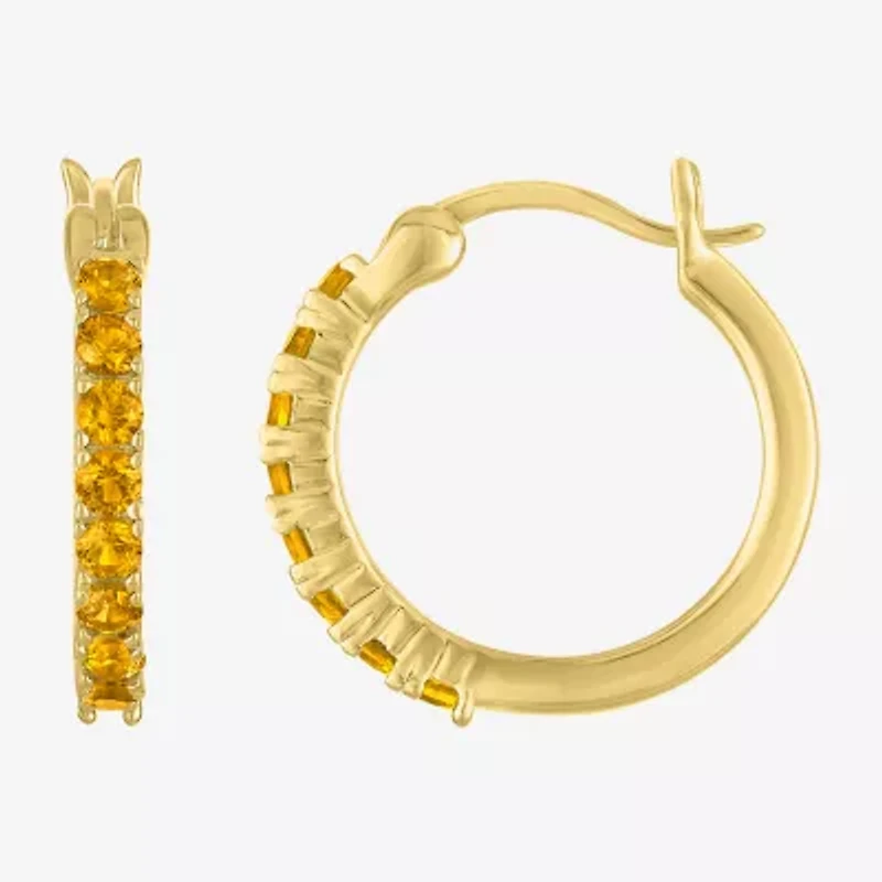 Womens Genuine Yellow Citrine 14K Gold Over Silver 16mm Hoop Earrings