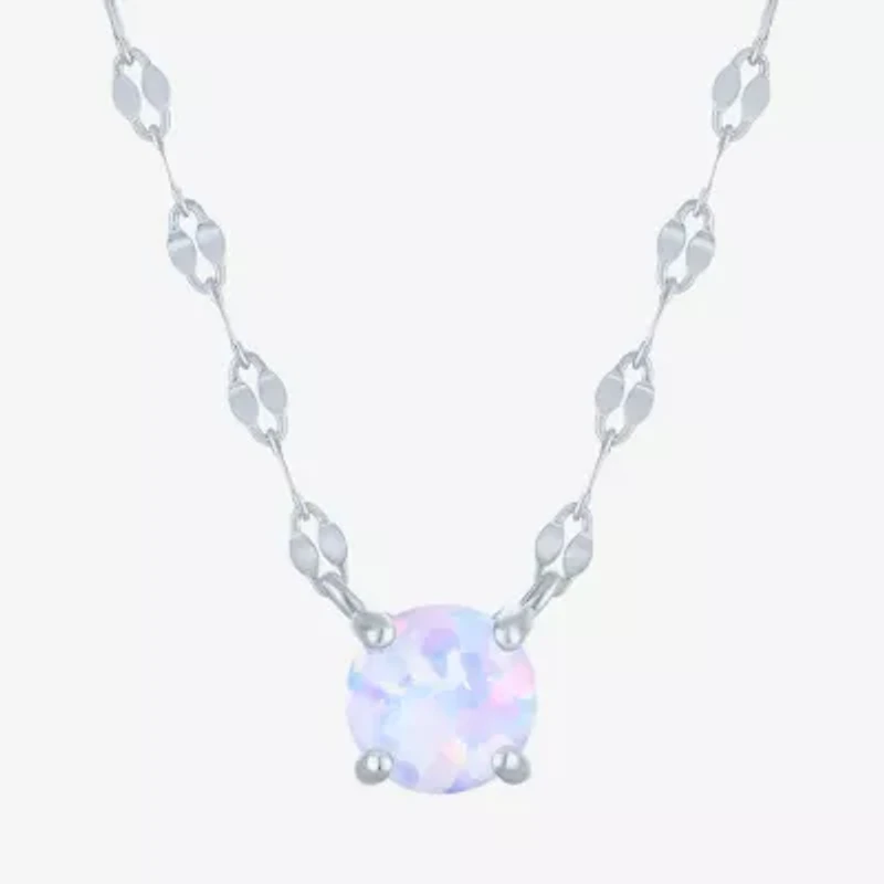 Womens Lab Created Multi Color Opal Sterling Silver Round 16 Inch Pendant Necklace