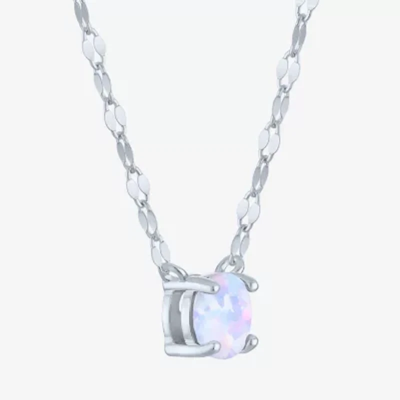 Womens Lab Created Multi Color Opal Sterling Silver Round 16 Inch Pendant Necklace