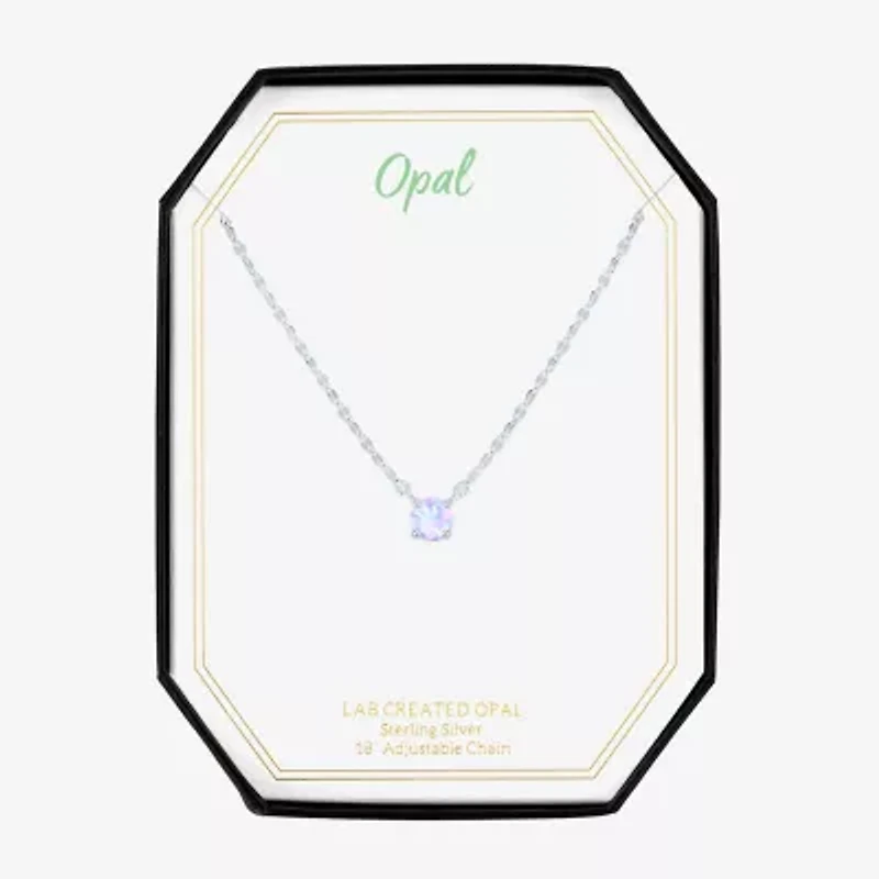 Womens Lab Created Multi Color Opal Sterling Silver Round 16 Inch Pendant Necklace