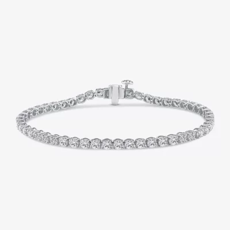 (F, Si2) Womens 5 1/3 Ct. T.W. Lab Grown White Diamond 10K White Gold Round 7.5 Inch Tennis Bracelet