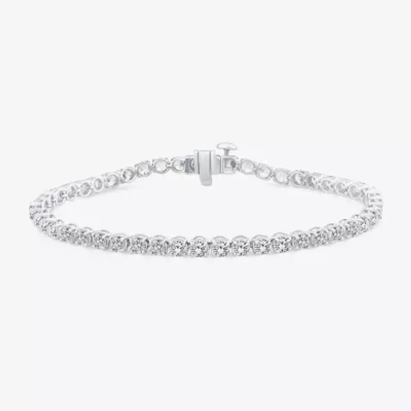 (F, Si2) Womens 5 1/2 CT. T.W. Lab Grown White Diamond 10K White Gold Round 6 1/2 Inch Tennis Bracelet