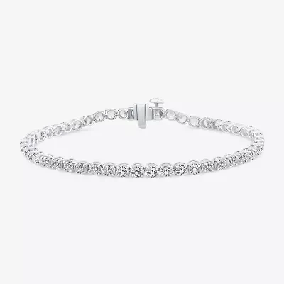 (F, Si2) Womens 5 1/2 CT. T.W. Lab Grown White Diamond 10K White Gold Round 6 1/2 Inch Tennis Bracelet
