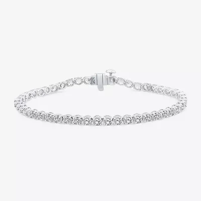 (F, Si2) Womens 6 3/8 Ct. T.W. Lab Grown White Diamond 10K Gold Round 7.25 Inch Tennis Bracelet