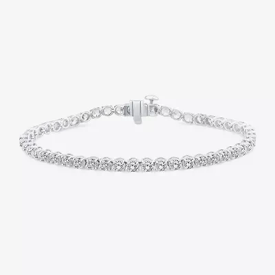 (F, Si2) Womens 6 3/8 Ct. T.W. Lab Grown White Diamond 14K Gold Round 7.5 Inch Tennis Bracelet