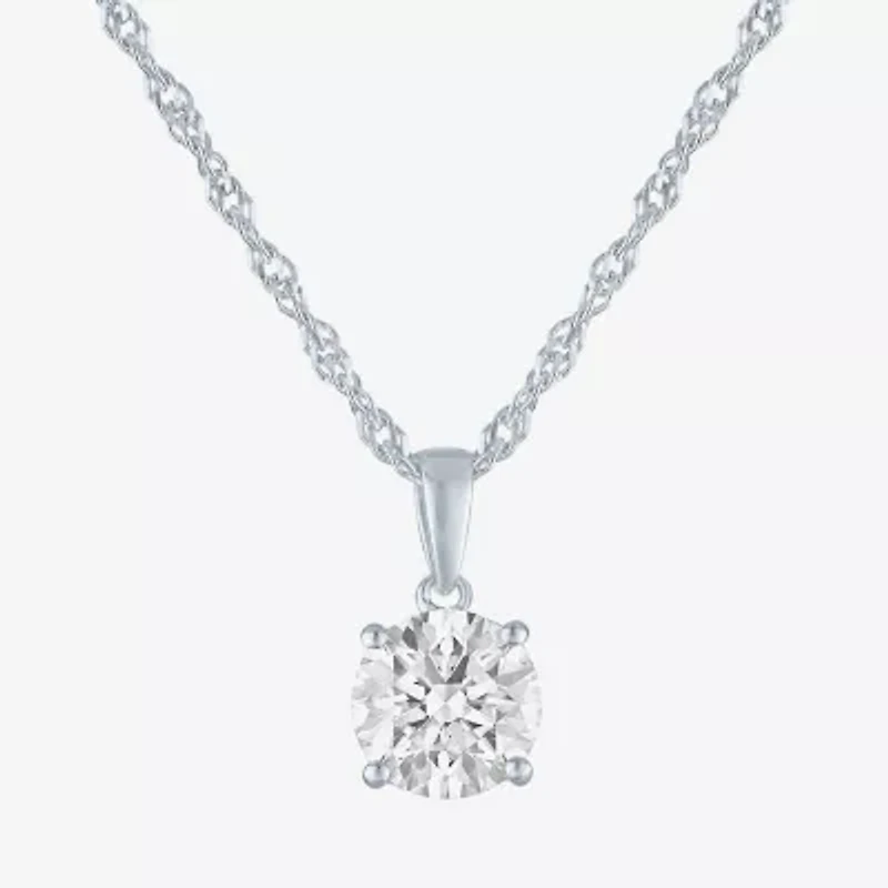 G-H, Si2-I1 Womens 2 CT. T.W. Lab Grown White Diamond Sterling Silver or 14K Gold over Silver Round Pendant Necklace