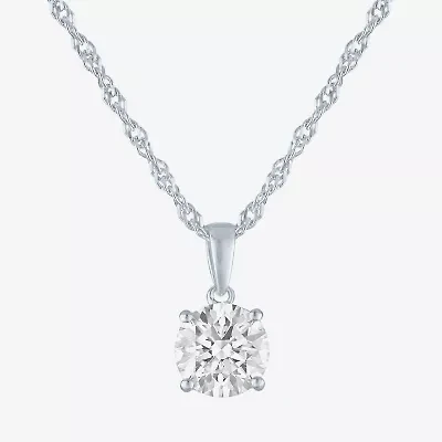 G-H, Si2-I1 Womens 2 CT. T.W. Lab Grown White Diamond Sterling Silver or 14K Gold over Silver Round Pendant Necklace