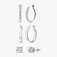 Yes, Please! Womens Lab Created White Sapphire Sterling Silver Round 3 Pair Earring Set