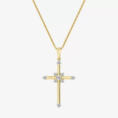 Yes, Please! (G/Si1-Si2) Womens 1/4 CT. T.W. Lab Grown White Diamond 14K Gold Over Silver Cross Pendant