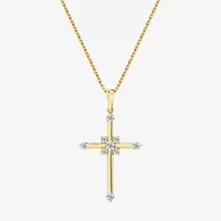 Yes, Please! (G/Si1-Si2) Womens 1/4 CT. T.W. Lab Grown White Diamond 14K Gold Over Silver Cross Pendant