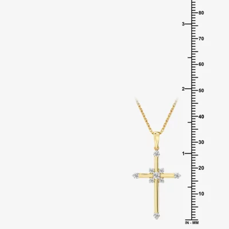 Yes, Please! (G/Si1-Si2) Womens 1/4 CT. T.W. Lab Grown White Diamond 14K Gold Over Silver Cross Pendant