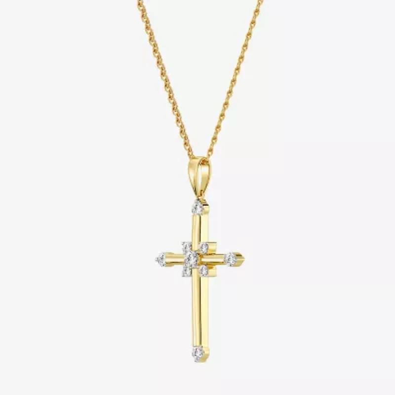 Yes, Please! (G/Si1-Si2) Womens 1/4 CT. T.W. Lab Grown White Diamond 14K Gold Over Silver Cross Pendant