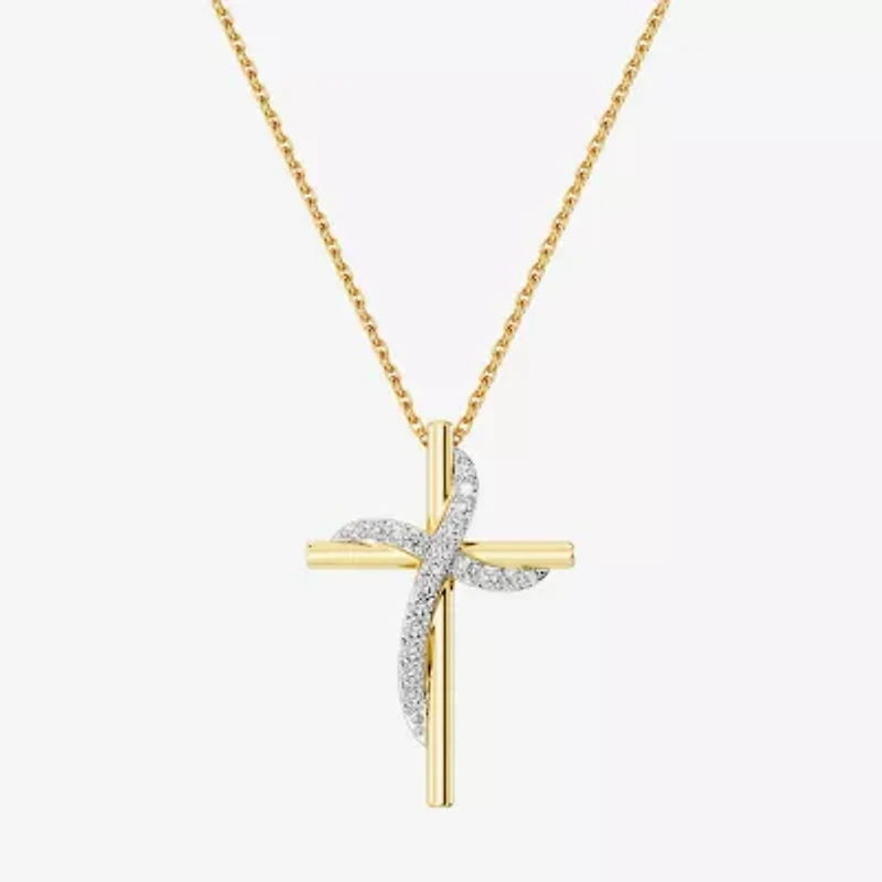 Yes, Please! (G, Si1-Si2) Womens 1/4 CT. T.W. Lab Grown White Diamond 14K Gold Over Silver Cross 18 Inch Pendant Necklace